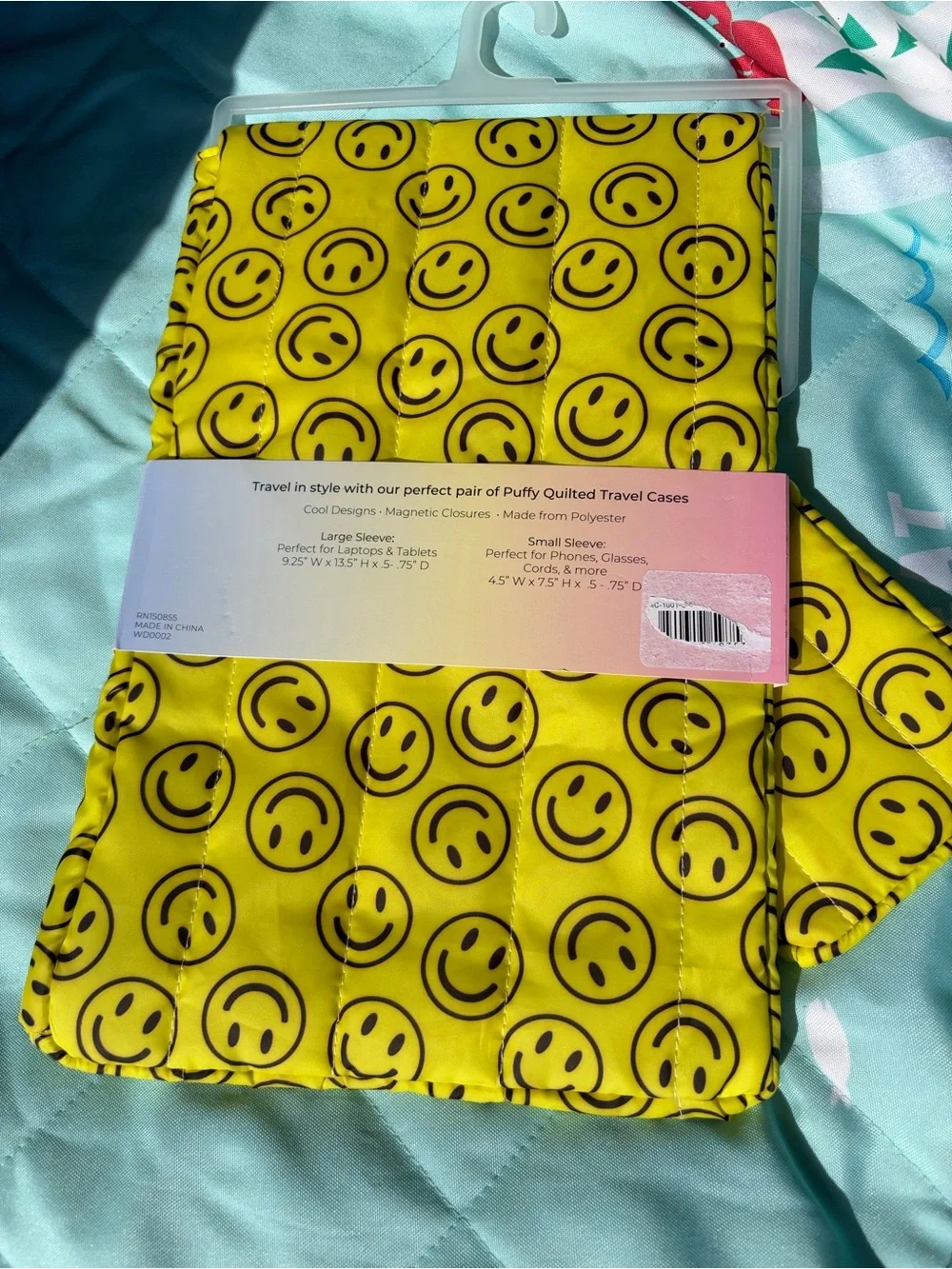 Happy face quilted tech case set